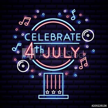 american independence day bubbles icon music traditional neon hat celebrate vector illustration