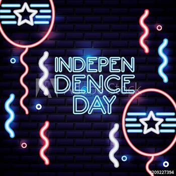 american independence day celebration date balloons colors serpentine vector illustration