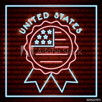 american independence day rosette with usa flag neon vector illustration