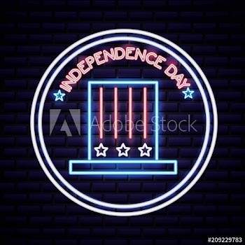 american independence day sticker with traditional hat neon date vector illustration