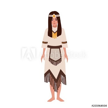 American Indian woman in national ethnic clothes or traditional tribal costume decorated by fringe