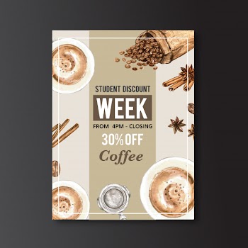 Americano, cappuccino coffee poster discount, template modern, watercolor illustration Free Vector