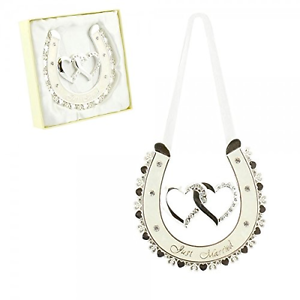 AMORE LUCKY HORSESHOE IVORY WEDDING TWIN HEARTS SILVER PLATED ...