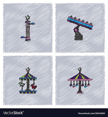 Amusement park icons in hatching style vector image
