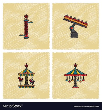 Amusement park icons in hatching style vector image