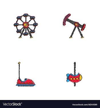 Amusement park icons in hatching style vector image