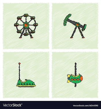 Amusement park icons in hatching style vector image