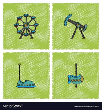 Amusement park icons in hatching style vector image