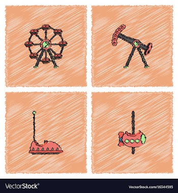 Amusement park icons in hatching style vector image