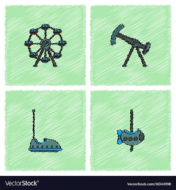 Amusement park icons in hatching style vector image
