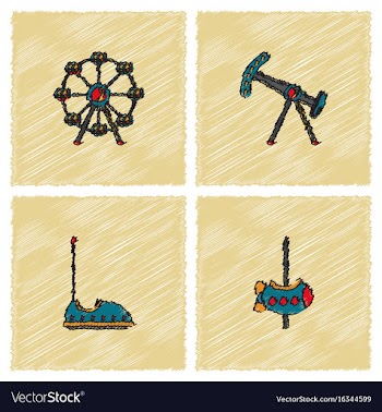 Amusement park icons in hatching style vector image
