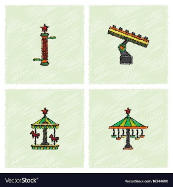 Amusement park icons in hatching style vector image