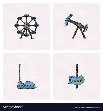 Amusement park icons in hatching style vector image