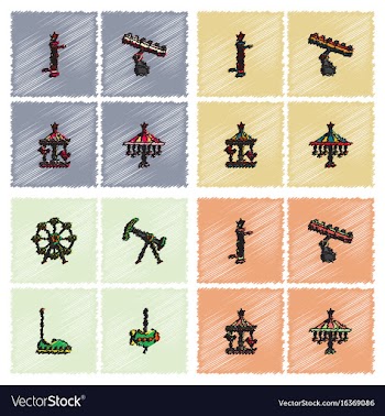 Amusement park icons in hatching style vector image