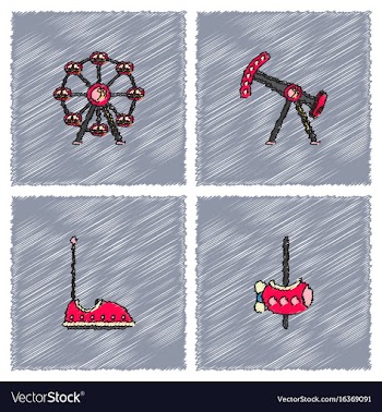 Amusement park icons in hatching style vector image