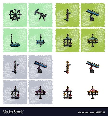 Amusement park icons in hatching style vector image