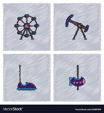 Amusement park icons in hatching style vector image