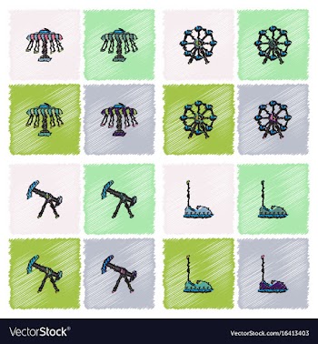 Amusement park icons in hatching style vector image