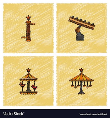 Amusement park icons in hatching style vector image