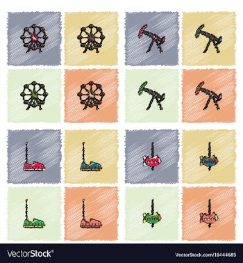 Amusement park icons in hatching style vector image