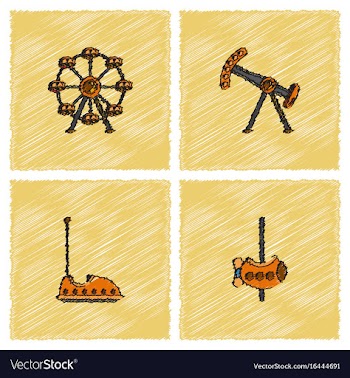 Amusement park icons in hatching style vector image
