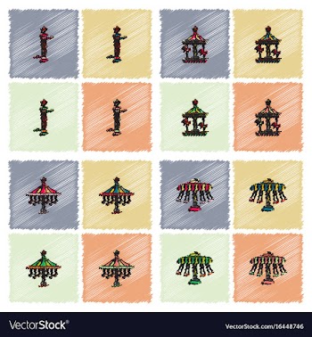 Amusement park icons in hatching style vector image