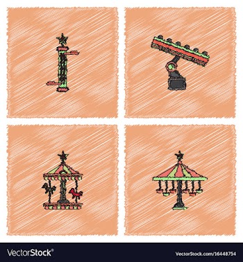 Amusement park icons in hatching style vector image