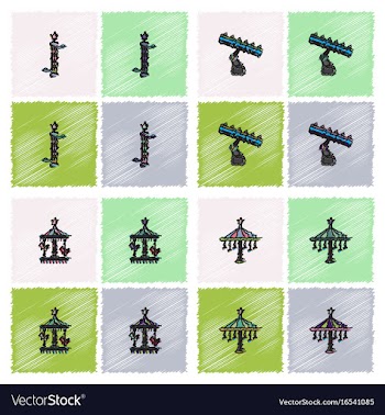 Amusement park icons in hatching style vector image