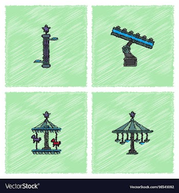 Amusement park icons in hatching style vector image