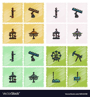 Amusement park icons in hatching style vector image