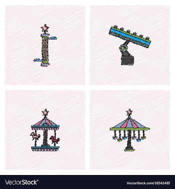 Amusement park icons in hatching style vector image