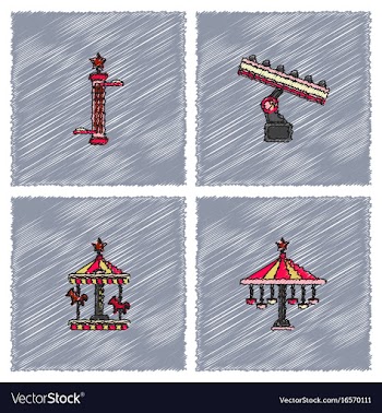 Amusement park icons in hatching style vector image