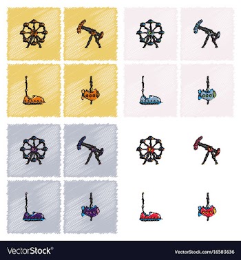 Amusement park icons in hatching style vector image