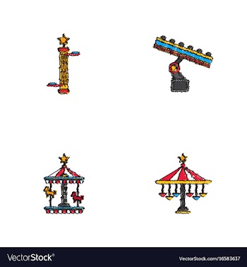 Amusement park icons in hatching style vector image