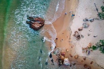 An Aerial Photography of People on the Beach