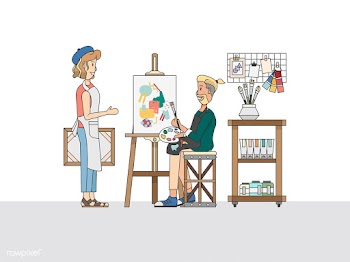 An artistic painter and a student in a studio | Free stock vector - 399534