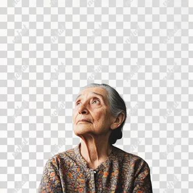 an elderly woman looking up with her eyes closed