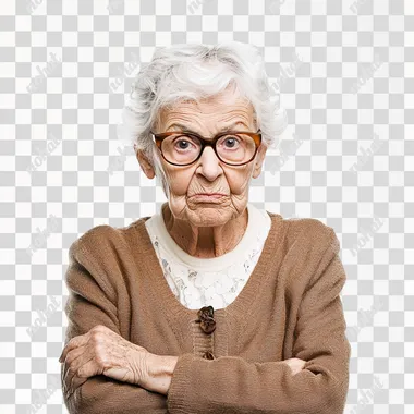 an elderly woman wearing glasses and a sweater