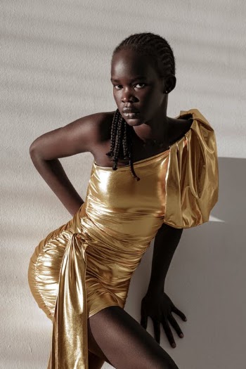 An Elegant Woman in Gold Dress Posing · Free Stock Photo