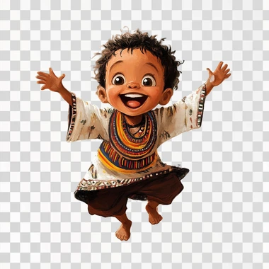 an illustration of a very happy little malagasy boy, 3 years