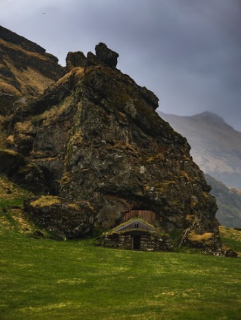 An old turf house in Iceland. 