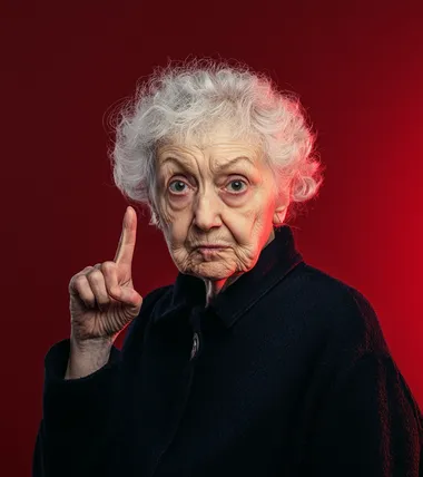 an old woman making a gesture with her finger