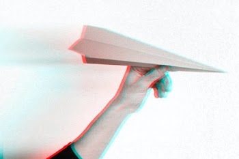 Anaglyph effect on hand holding paper plane | Free stock illustration | High Resolution graphic