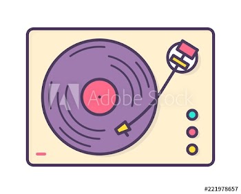 Analog music player, recorder or turntable playing vinyl record isolated on white background
