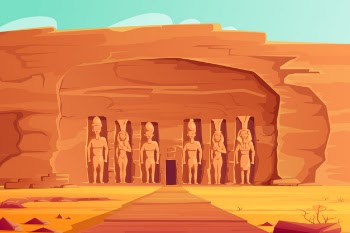 Ancient egypt, abu simbel small temple, cartoon Free Vector
