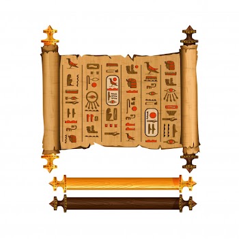 Ancient egypt papyrus scroll cartoon vector collection with hieroglyphs and egyptian culture Free Vector