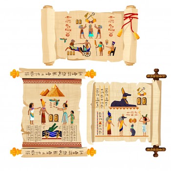 Ancient egypt papyrus scroll cartoon with hieroglyphs Free Vector