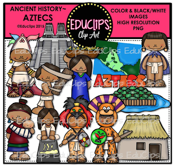 Ancient History – Aztecs Clip Art Bundle (Color and B&W) -