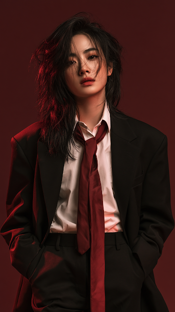 Androgynous Fashion Portrait of Young East Asian Woman