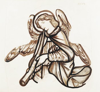 Angel Playing a Horn (1862-1863) drawing in… | Free public domain illustration